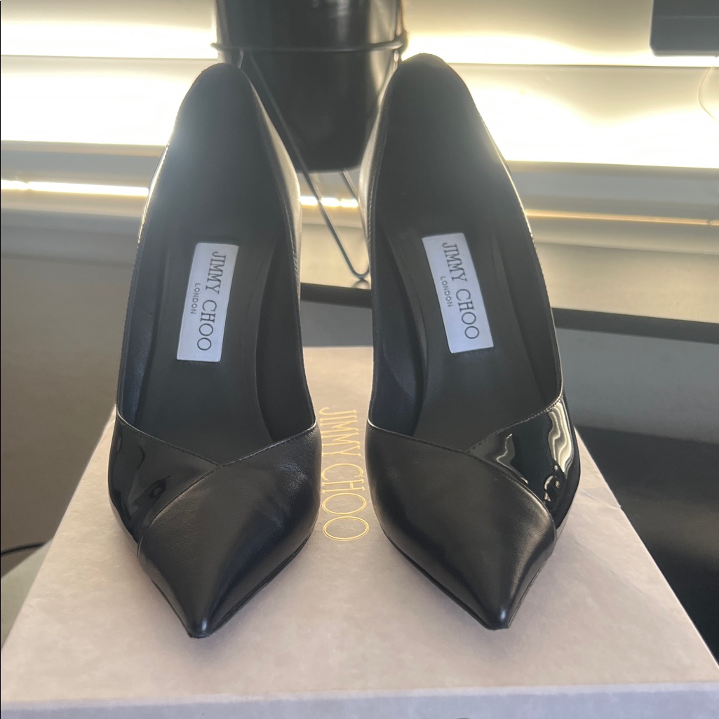 Jimmy Choo Black Leather And Patent Pointed-Toe Pumps